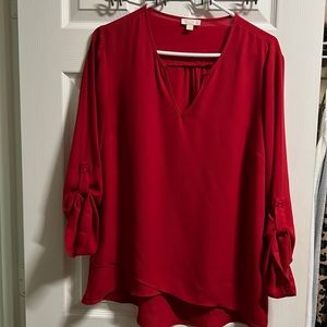 💥5 for $25💥 Red V-Neck Polyester Blouse (Large)